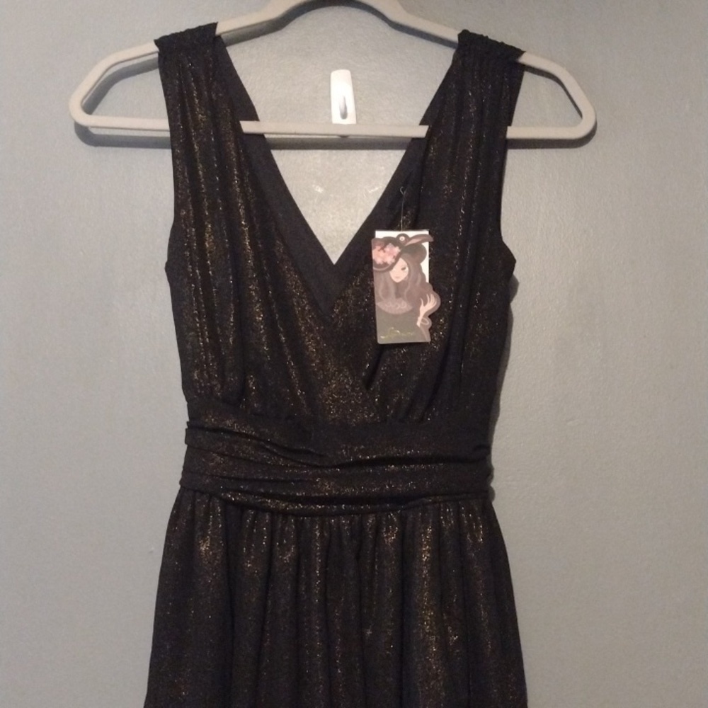 SOPRANO black and gold cocktail dress prom dress mini dress size x small